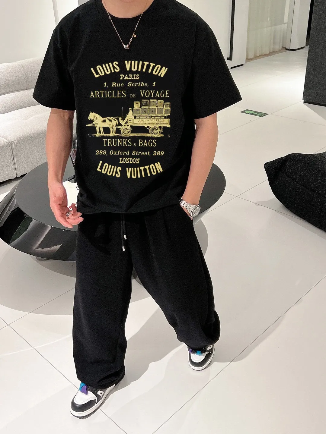 Louis Vuitton/Louis Vuitton carriage slogan printed short sleeves